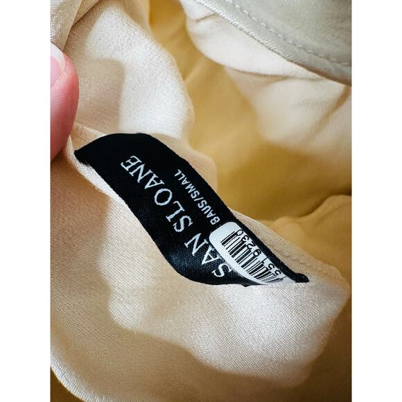 SAN SLOANE White Lime Green Satin Slip Style Cowl Neck Dress Size Small - Picture 11 of 14